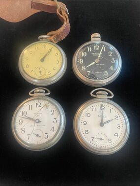 Set of 4 Vintage Pocket Watches, 3 Westclox Scotty & 1 Bullseye ALL RUN!